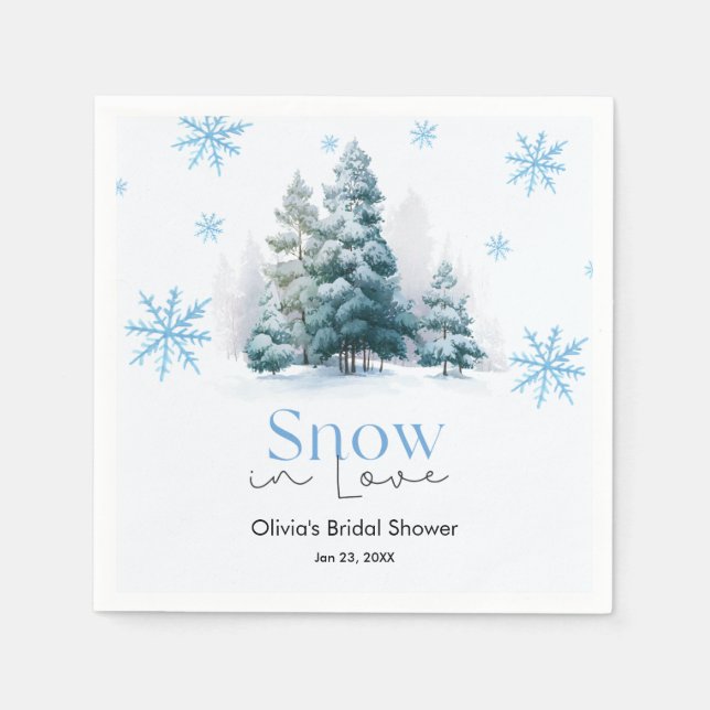 Winter Snow in Love Snowflakes Bridal Shower Napkin (Front)