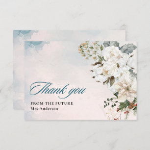 Winter snow in love white floral Bridal Shower Thank You Card