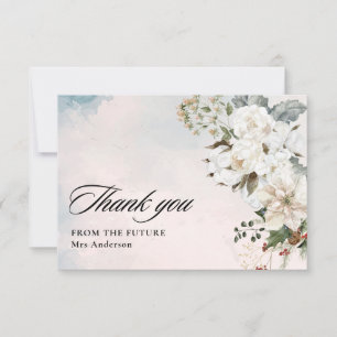 Winter snow in love white floral Bridal Shower Thank You Card