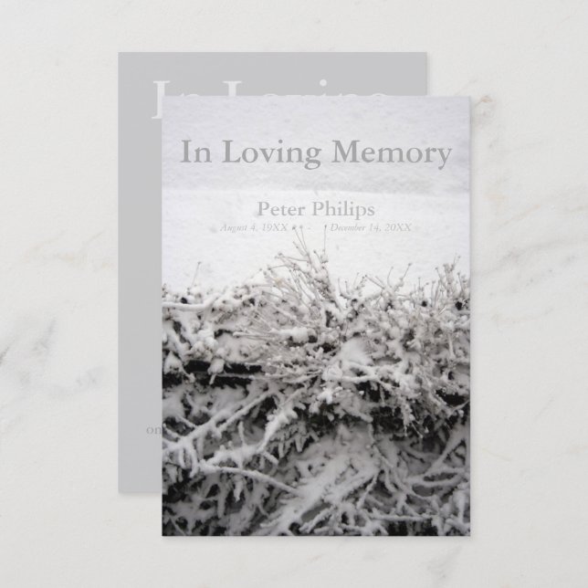 Winter Snow In Loving Memory Funeral Invitation (Front/Back)
