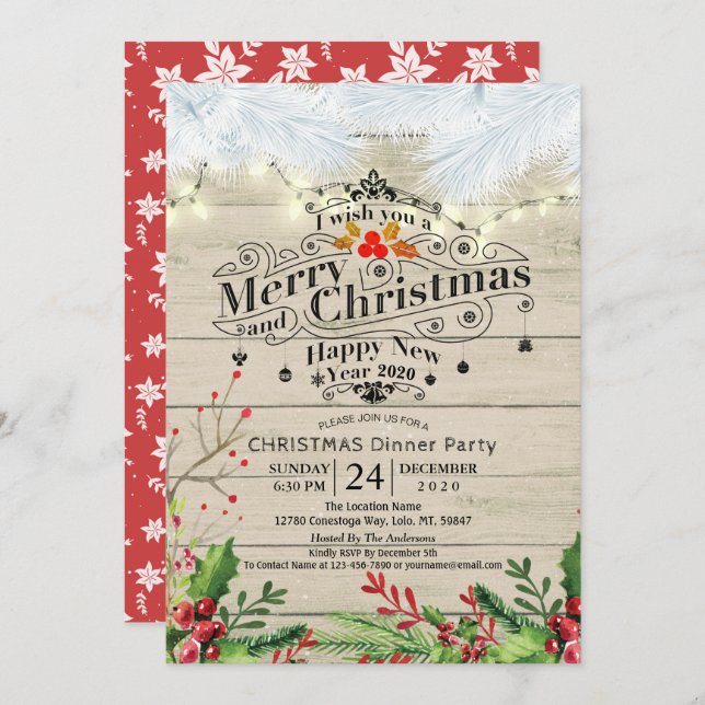 Winter Snow land Christmas & New Year Dinner Party Invitation (Front/Back)