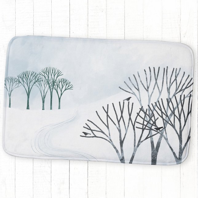 Winter Snow Landscape Art Bath Mat (Winter snow landscape with trees art bath mat)