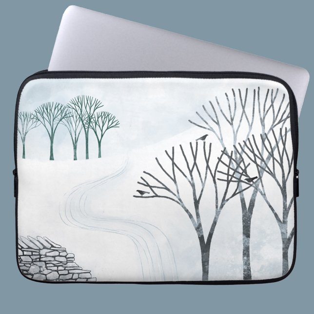 Winter Snow Landscape Art Laptop Sleeve (Snowy winter landscape art padded laptop sleeve)