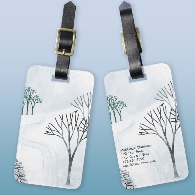Winter Snow Landscape Art Luggage Tag (Snowy winter landscape personalized luggage tag)