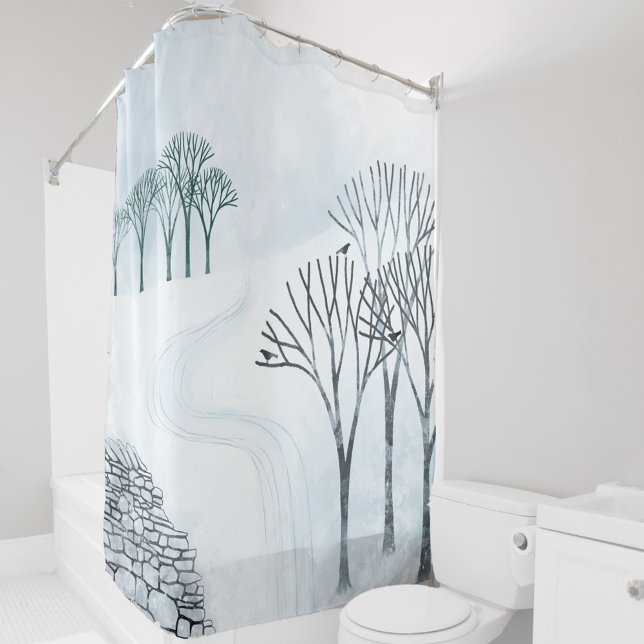Winter Snow Landscape Art Shower Curtain (Winter landscape scene trees and snow art shower curtain)