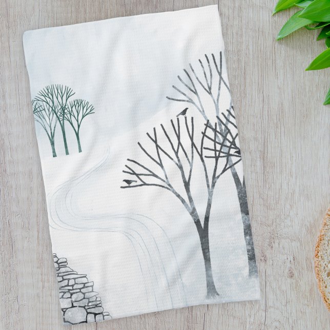 Winter Snow Landscape Art Tea Towel (Creator Uploaded)