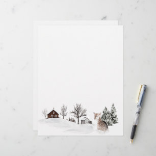 Winter Snow Landscape Deer Custom Letterhead