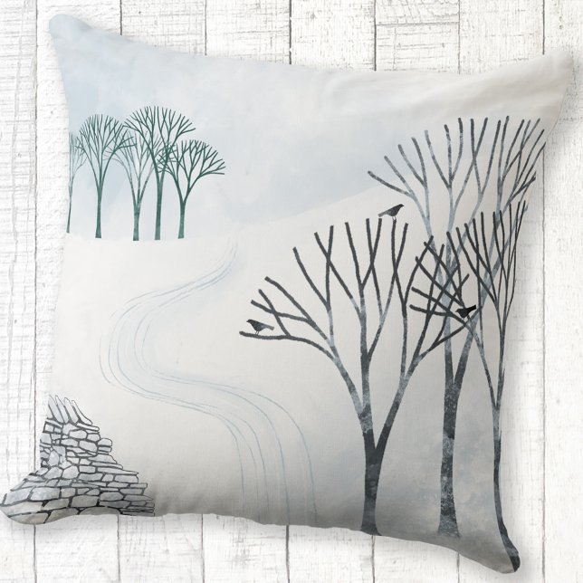 Winter Snow Landscape Painting Cushion (More Snow to Come winter landscape painting art throw pillow)