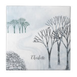 Winter Snow Landscape Personalised Tile<br><div class="desc">A snowy winter scene with trees and a dry stone wall. Original art by Nic Squirrell.  Change the name to customise.</div>