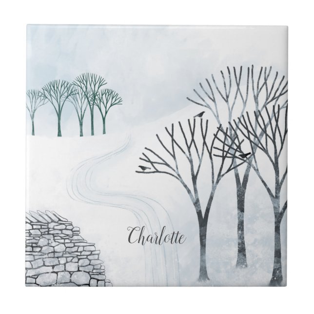 Winter Snow Landscape Personalised Tile (Front)