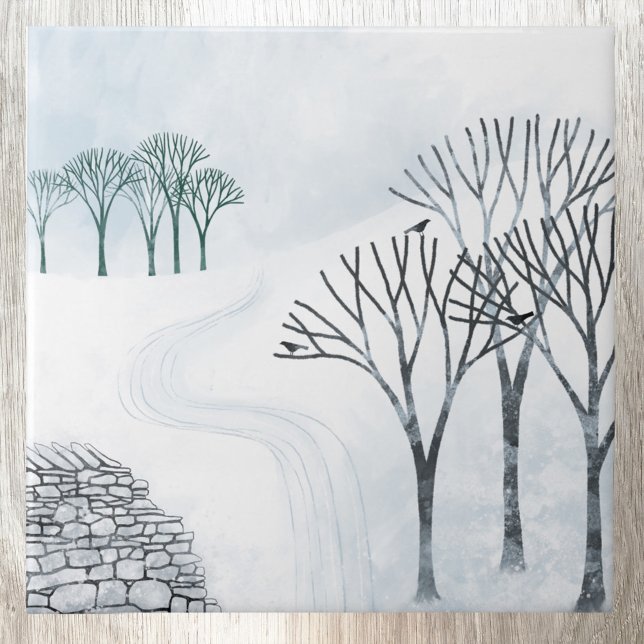 Winter Snow Landscape Tile (Snowy landscape winter art ceramic tile)
