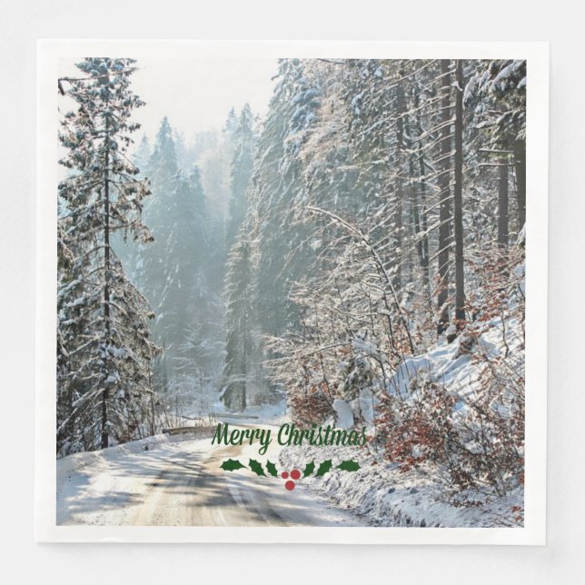 Winter Snow, Merry Christmas Napkin (Front)