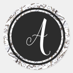 Winter Snow Monogram Black Circle - Circle Sticker