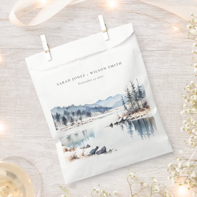 Winter Snow Mountain Lake Landscape Wedding Favour Bags (Clipped)