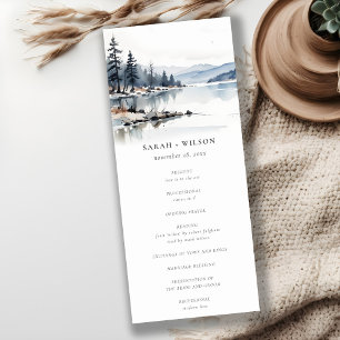 Winter Snow Mountain Lake Wedding Program Invitation