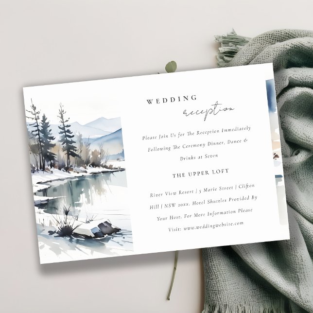 Winter Snow Mountain Lake Wedding Reception Enclosure Card (Creator Uploaded)