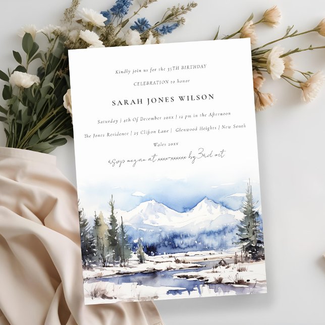 Winter Snow Mountain Ski Landscape Birthday Invitation (Creator Uploaded)