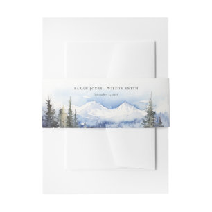 Winter Snow Mountain Ski Landscape Wedding Invitation Belly Band