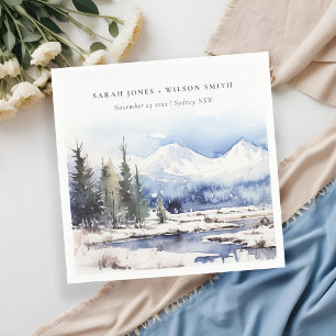 Winter Snow Mountain Ski Landscape Wedding Napkin