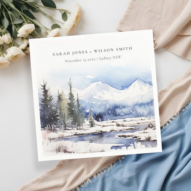 Winter Snow Mountain Ski Landscape Wedding Napkin (Creator Uploaded)