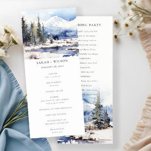 Winter Snow Mountain Ski Landscape Wedding Program Invitation