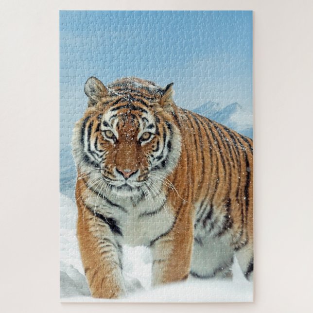Winter Snow Mountains Animal Tiger Photo Jigsaw Puzzle (Vertical)
