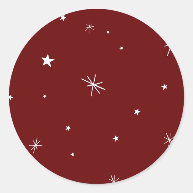Winter Snow, Night Galaxy in Dark Red Classic Round Sticker (Front)