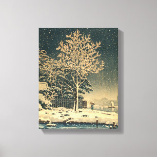 Winter Snow on Sumida River in Feudal Japan Canvas Print