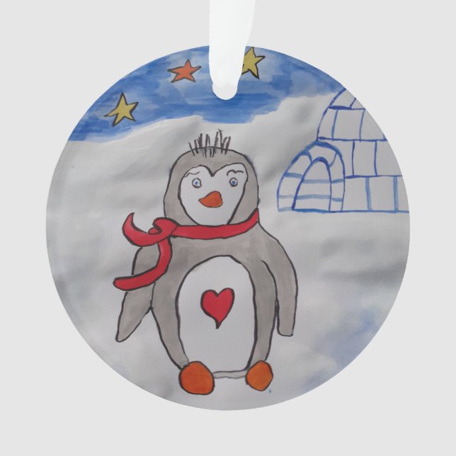Winter Snow Penguin Acrylic Ornament (Front)