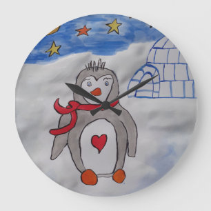 Winter Snow Penguin Clock