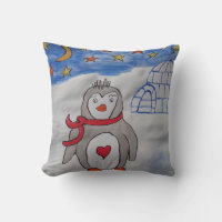 Winter Snow Penguin Cushion