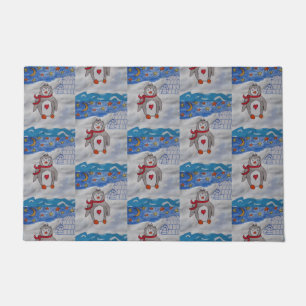 Winter Snow Penguin Doormat