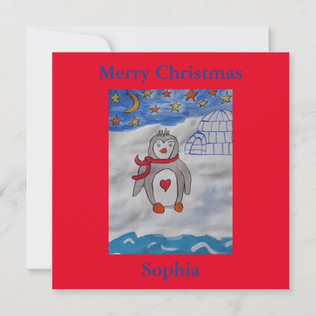 Winter Snow Penguin Flat Christmas Card (Front)
