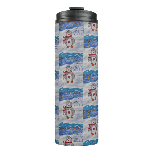 Winter Snow Penguin Thermal Tumbler (Front)