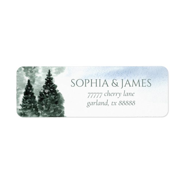 Winter Snow Pine Tree Wedding Return Address (Front)