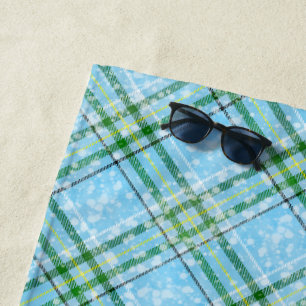 Winter Snow Plaid Tartan Design  Beach Towel