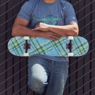 Winter Snow Plaid Tartan Design  Skateboard