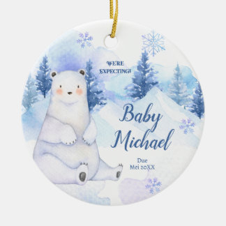 Winter Snow Polar Bear We're Expecting Parents Ceramic Tree Decoration