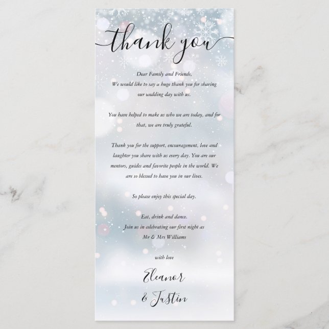 Winter Snow Reception Thank You Place Card (Front)