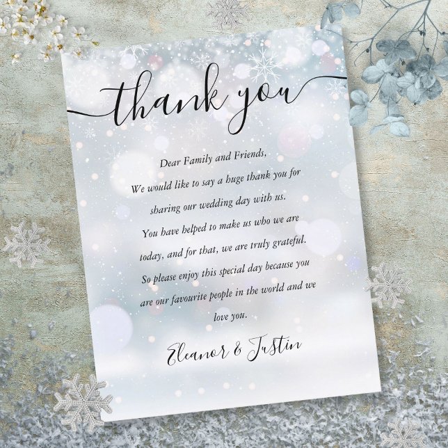 Winter Snow Reception Thank You Place Card (Winter Snow Reception Thank You Place Card)