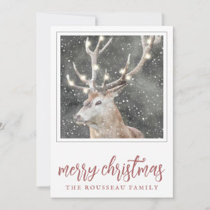 Winter Snow Reindeer Glowing Christmas Lights Holiday Card