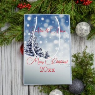 Winter  snow retro letter wishes light blue medium gift bag