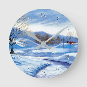 Winter Snow Road Round Clock