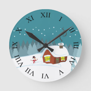 Winter Snow Round Clock