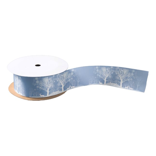 Winter Snow Scene  Deer and Trees Satin Ribbon (Spool)