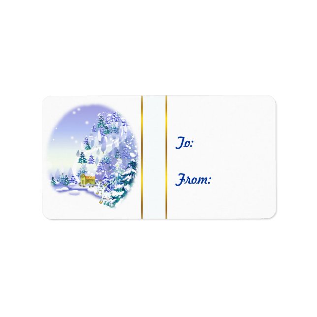 Winter Snow Scene Goats Christmas Gift Tag Sticker (Front)