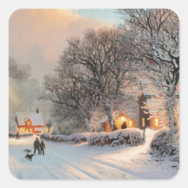 Winter Snow Scene Square Sticker (Front)