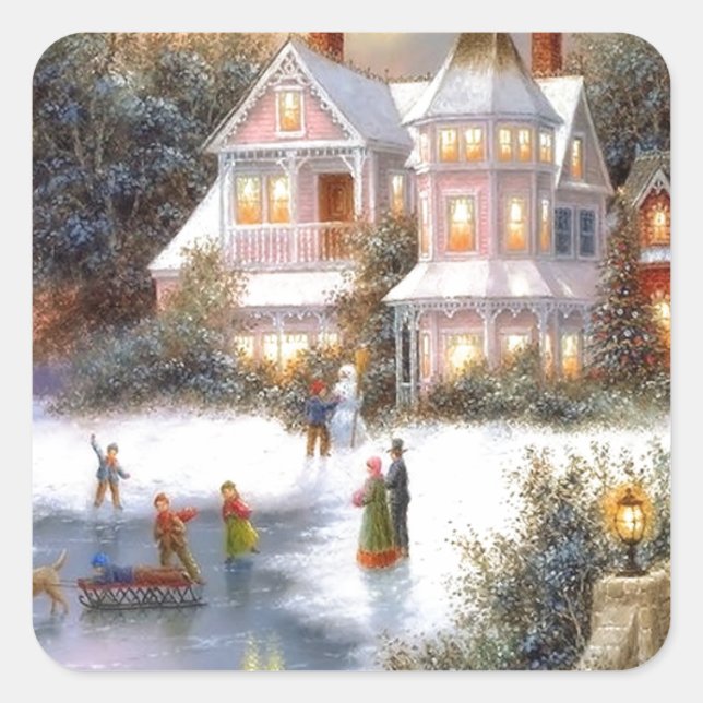 Winter Snow Scene Square Sticker (Front)