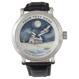 Winter Snow Scene with Barn Owl Personalized Watch