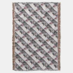 winter snow scene with cute black and tan dog throw blanket